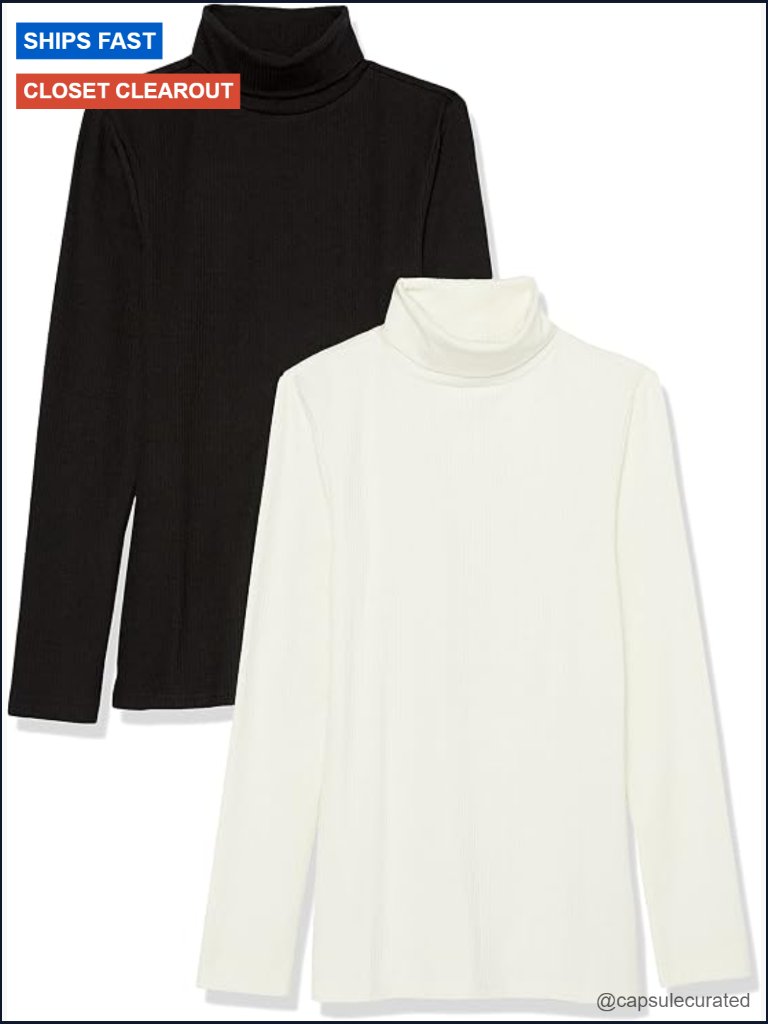 Slim-Fit Stretchy Layering Long Sleeve Knit Rib Turtleneck Top Pack Of 2